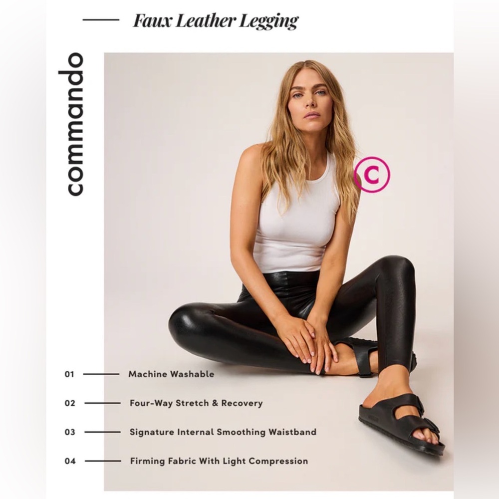 Commando Faux Leather Leggings Black Vegan Leather High Rise Pants Size M NWT